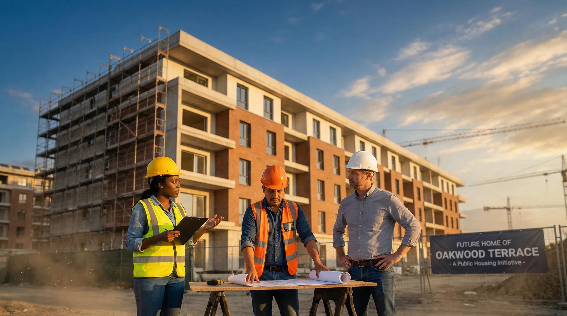 Construction professionals reviewing project plans